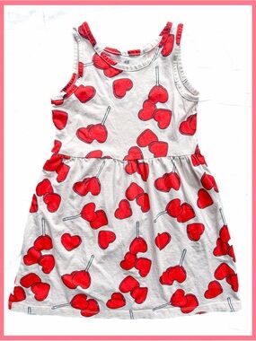 H&M Kids Sleeveless Cotton Jersey Dress Heart Lollipop Valentine 5TGirl Play